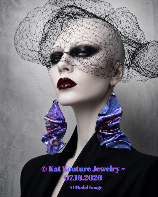 Metallic Purple Sculpted Sensuous Freeform Avant Garde Earrings