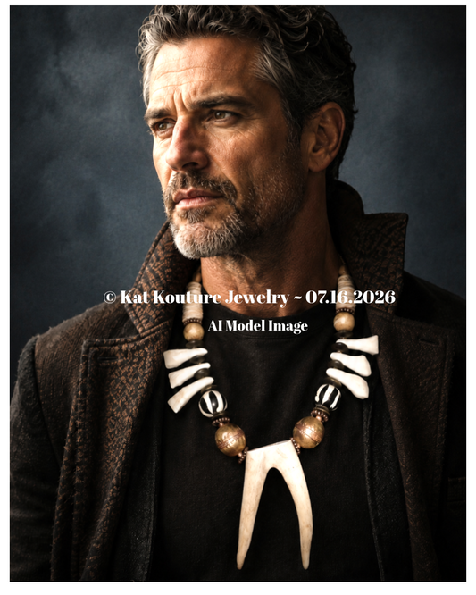 Wild & Exotic Sculpted Antler, Bone Tooth and Shell Tribal Necklace