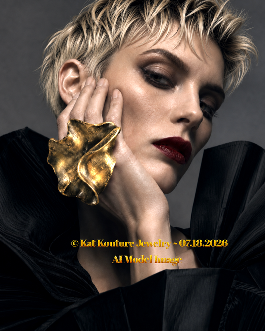 Hand Sculpted Faux Gold Metal Adjustable Avant Garde Statement Ring