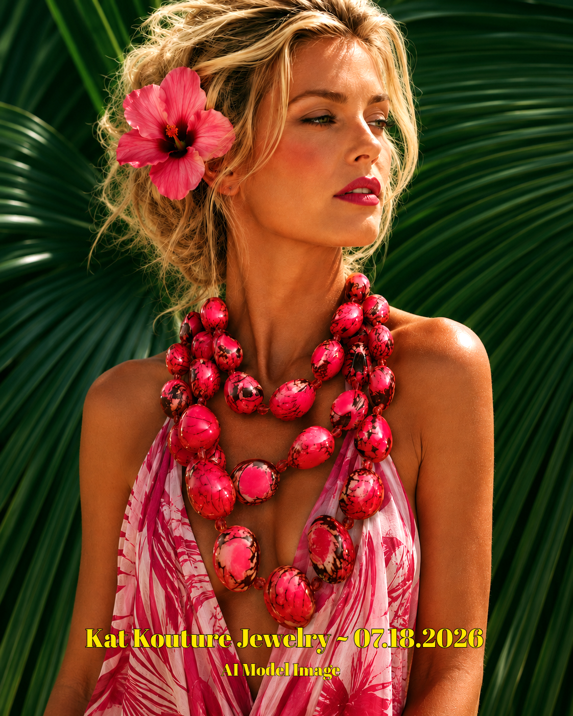 Rare Pink & Black Tagua Nut Multi Strand Luxury Necklace - Bold Chunky