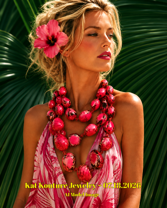 Rare Pink & Black Tagua Nut Multi Strand Luxury Necklace - Bold Chunky