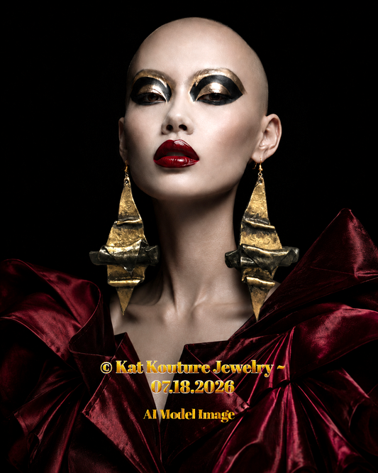 Faux Golden Bronze Hand Sculpted Oversized Architectural Earrings