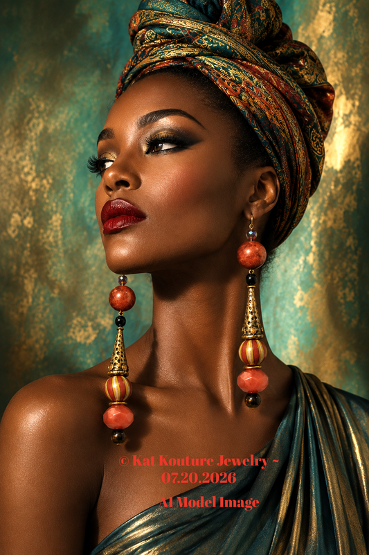 Exotic Orange Black & Gold Tribal Shoulder Dusters - Tribal Ethnic