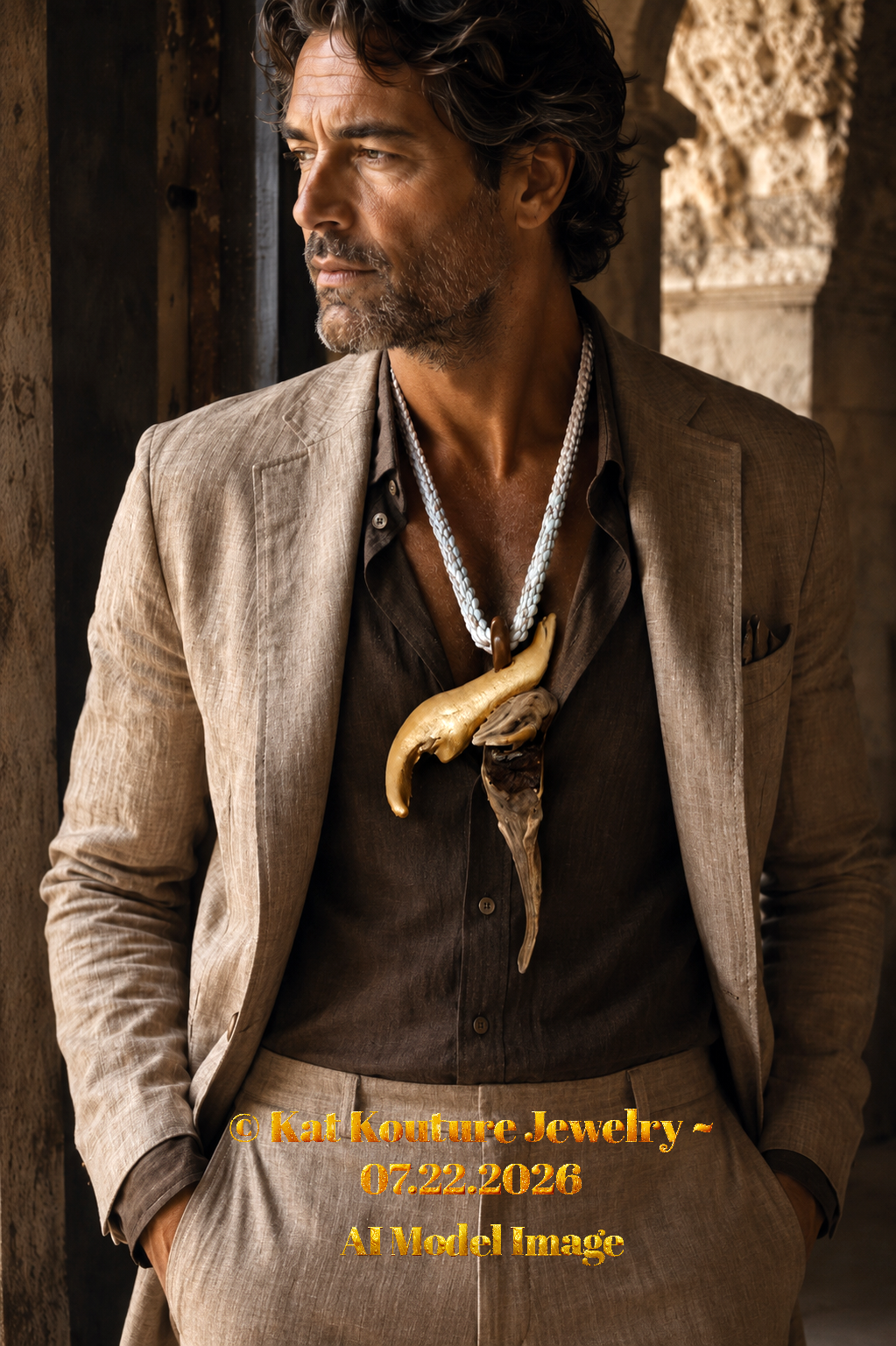 Unisex Gold Metallic & Natural Driftwood Rope Chest Piece - Avant Garde