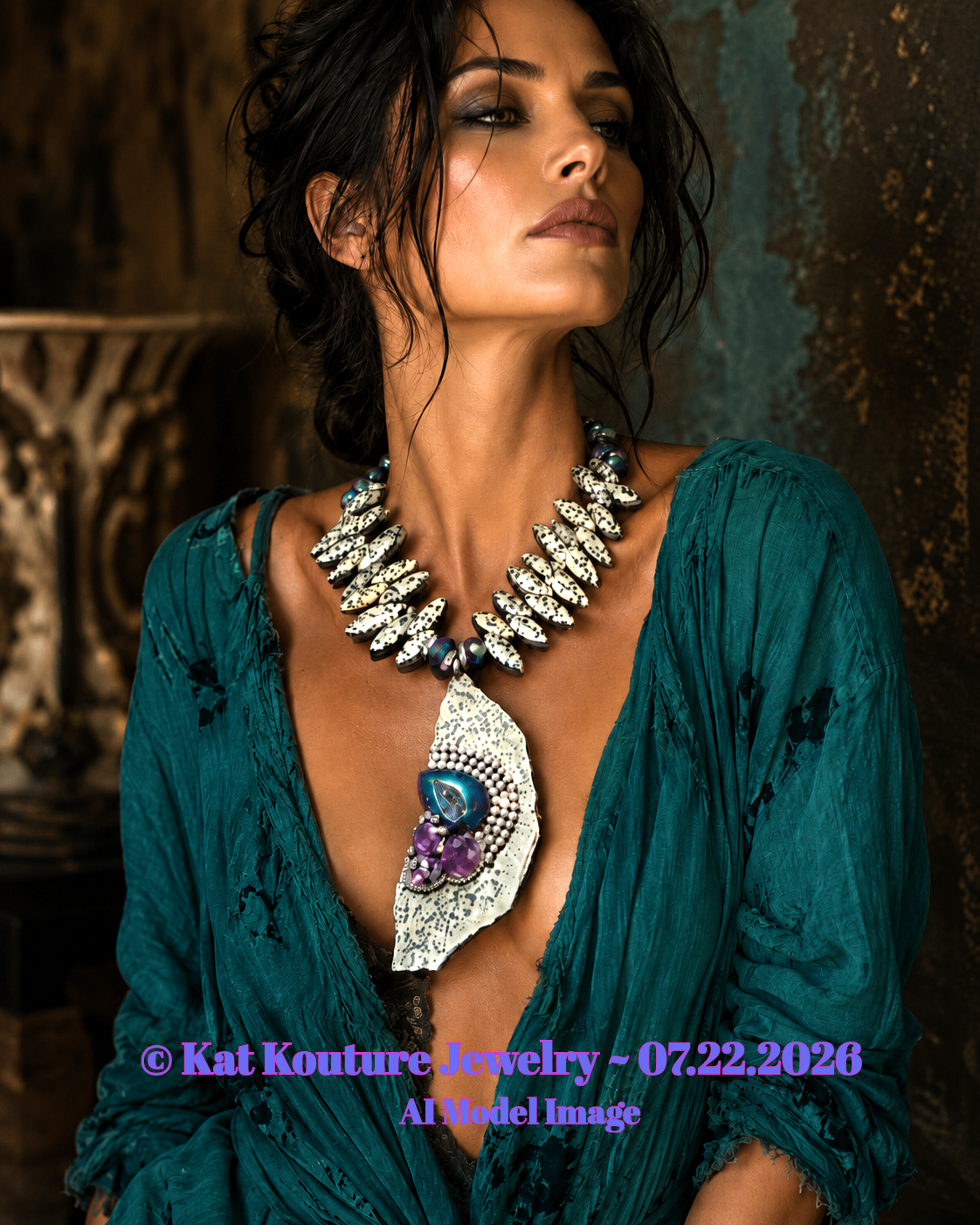 Dalmatian Jasper Slab Chest Piece & Jewel Tone Druzy Agate
