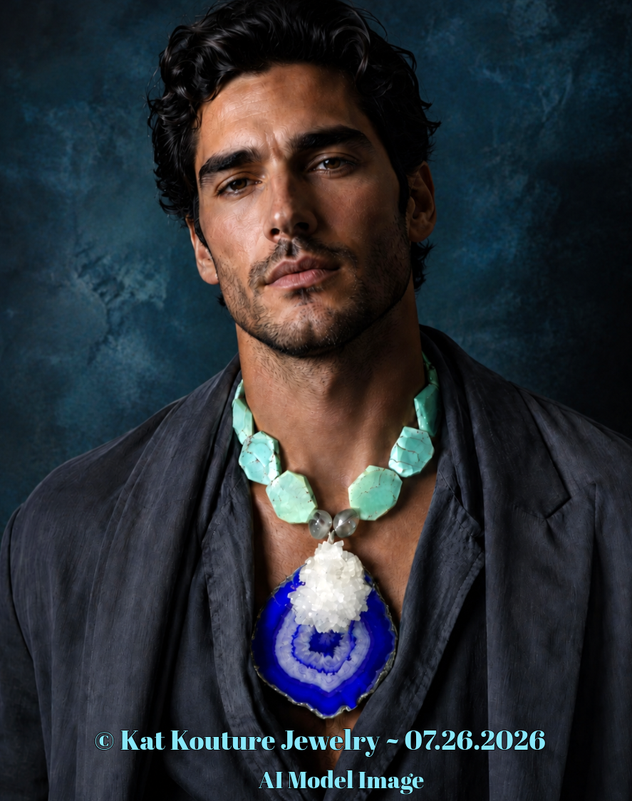 Purple Agate, Turquoise & Flower Quartz Statement Pendant - Bold Amulet