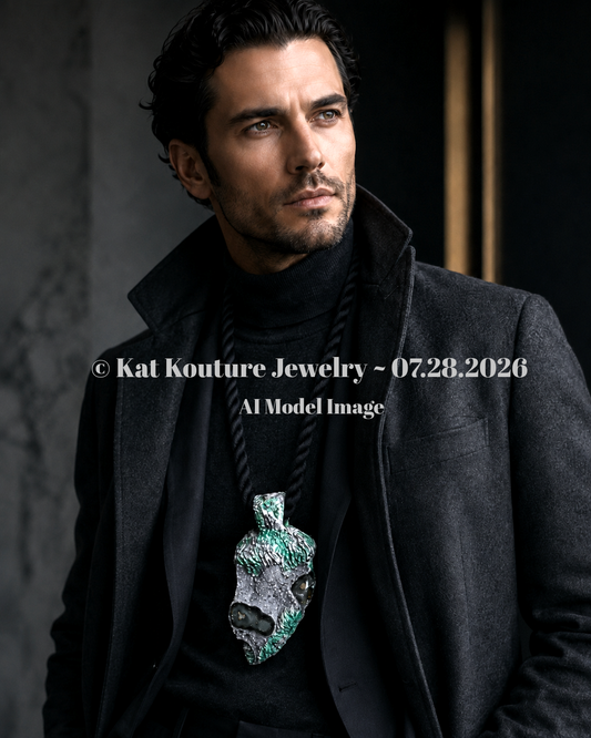 Black Amethyst Stalagtite Pendant & Thick Rope - Bold Unisex Style