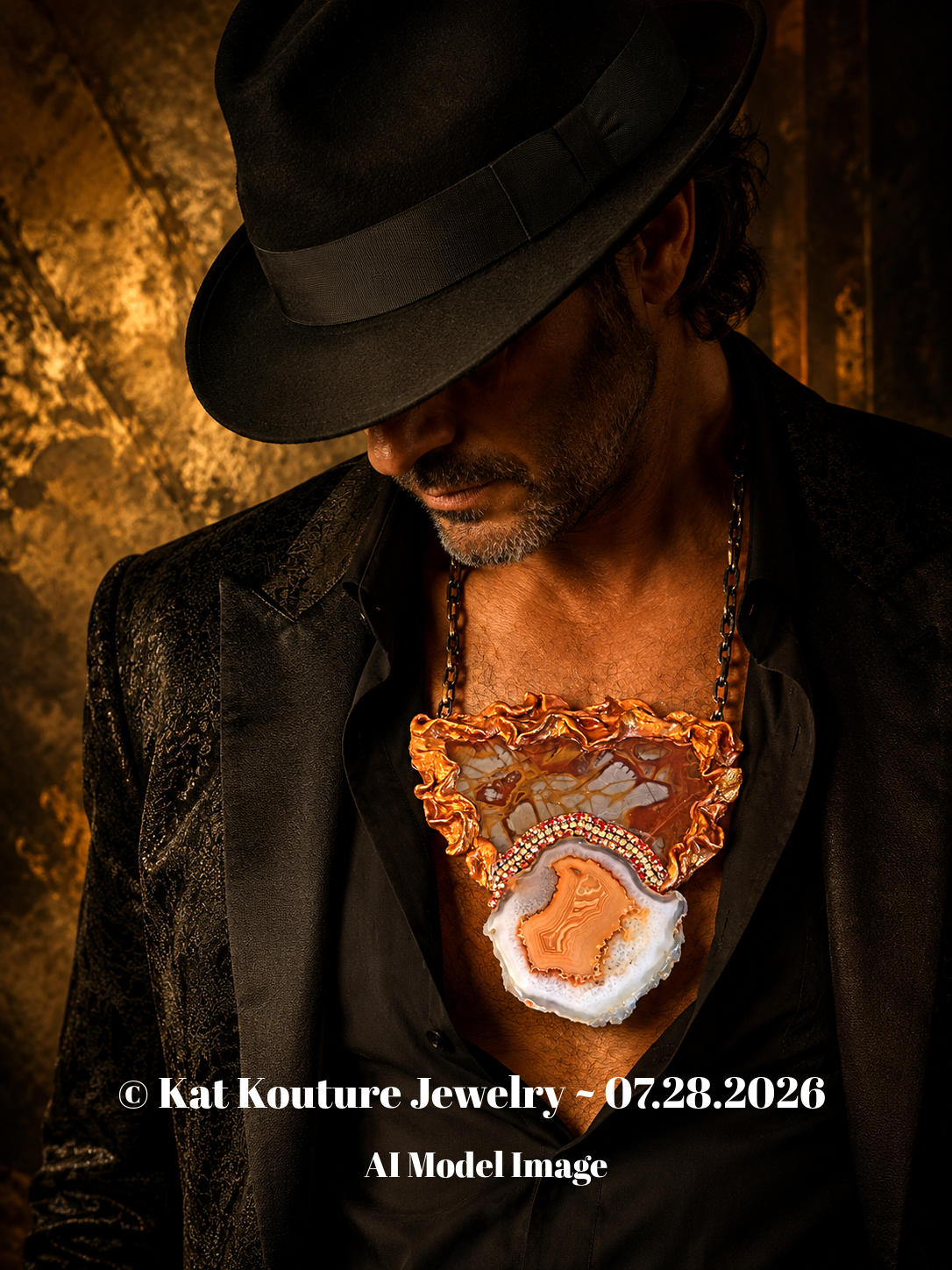 Rustic Norena Jasper Slab Sculpted Pendant - Unisex Fall Fashion