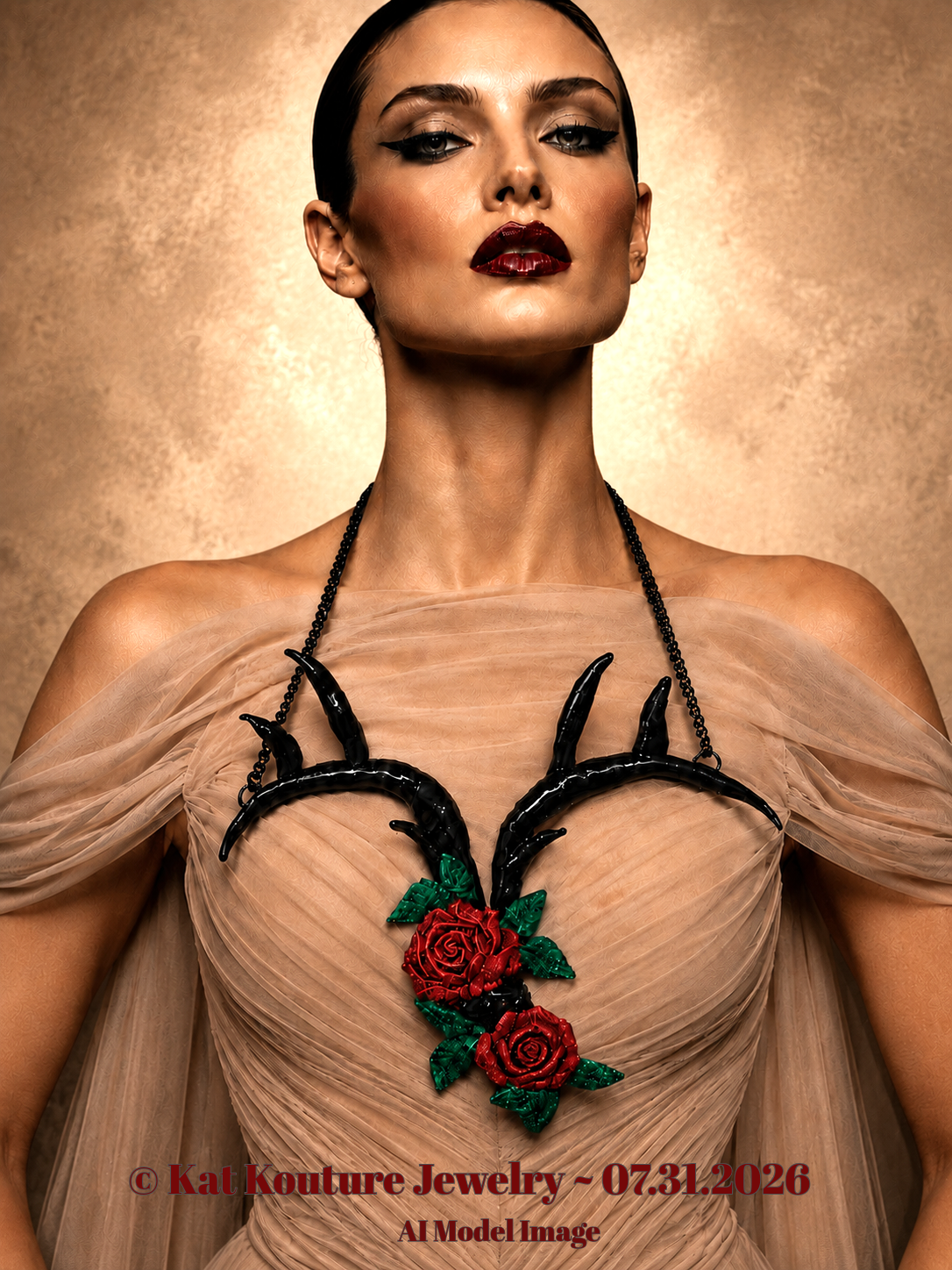 Sculpted Antler & Glitter Roses Edgy Avant Garde Chest Piece