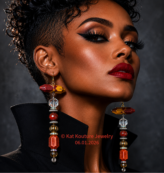 Earth Tone Beaded Shoulder Duster Pierced Earrings - Mookaite