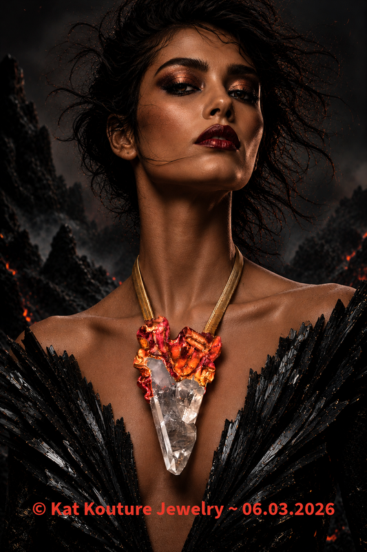 Arkansas Quartz Point Couture Sculpted Pendant - Fire Ice Talisman