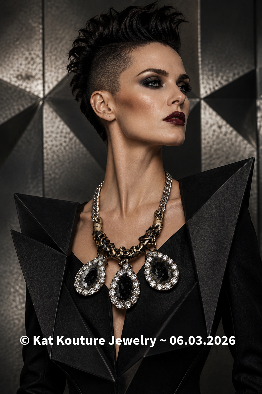 Sculpted Geode & Rhinestone Statement Chest Piece - Unisex Avant-Garde