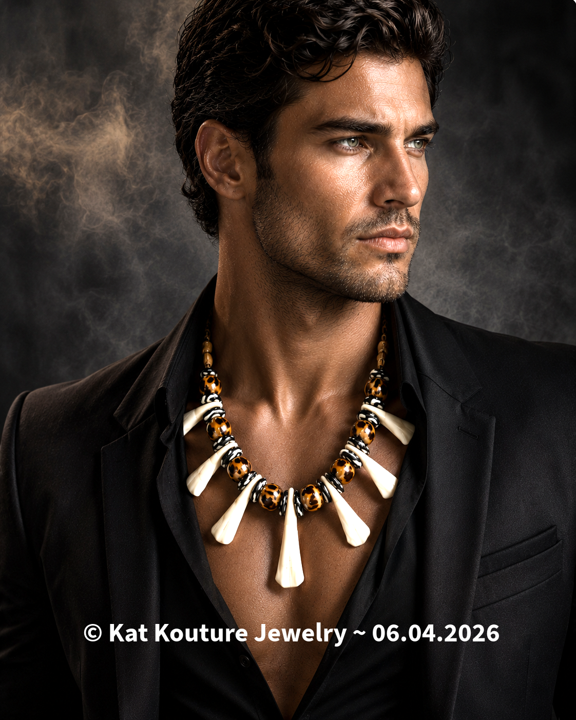 Teeth Bone & Leopard Earthy Tribal Unisex Necklace - Layering Piece