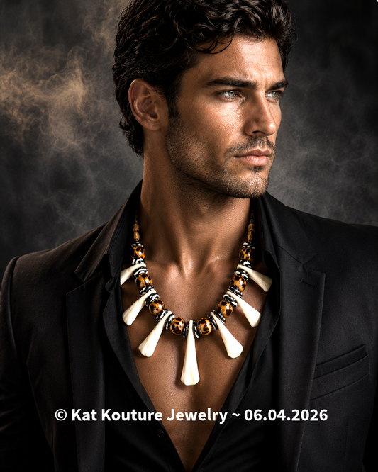 Teeth Bone & Leopard Earthy Tribal Unisex Necklace - Layering Piece