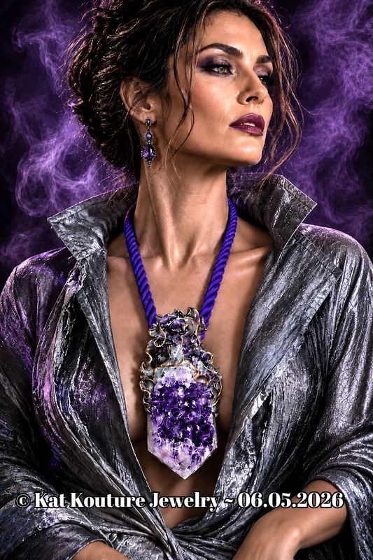 Rough Amethyst Baroque Sculpted Rope Gemstone Pendant - Luxury