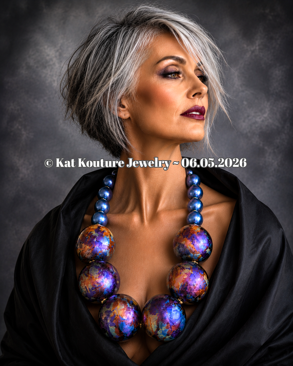 Oversized Blue & Purple Metallic Beaded Statement Necklace - Lightweight