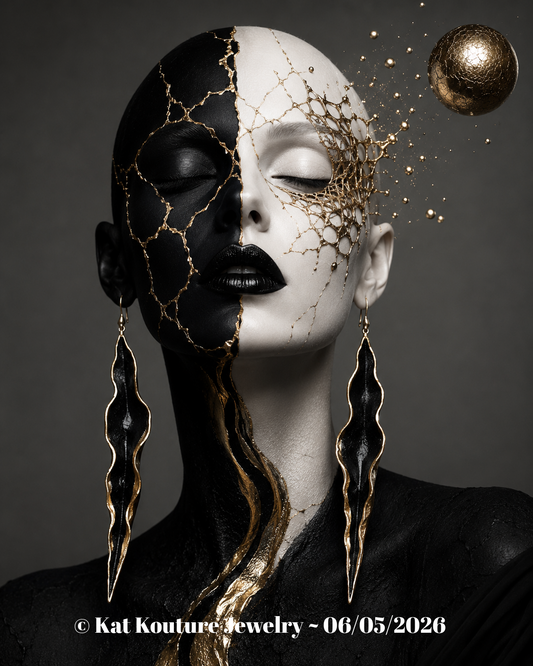 Dramatic Black & Gold Hand Sculpted Cave Shoulder Dusters - OOAK