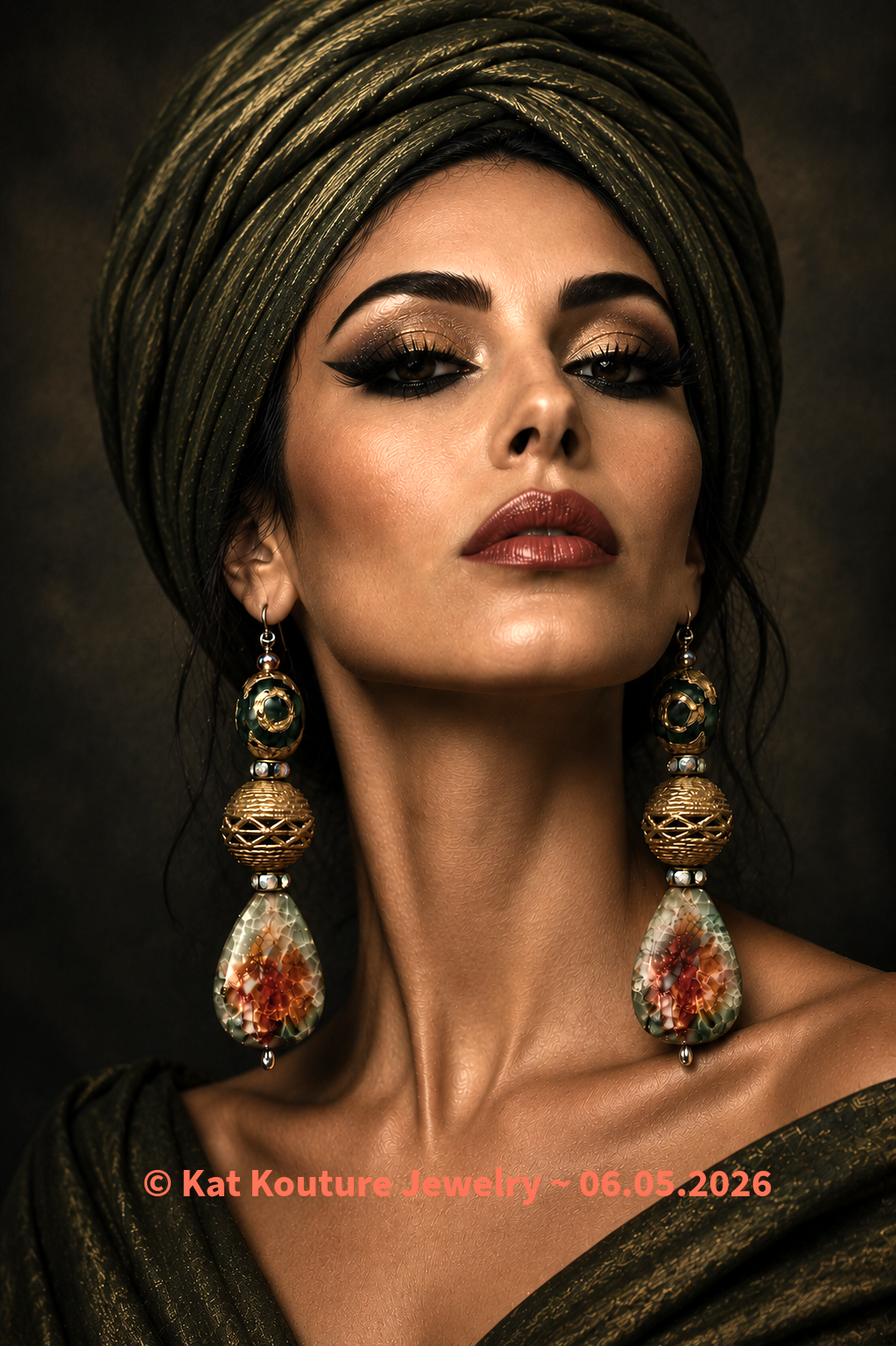 Earthy Agate Teardrop & Lost Wax Brass Dangle Statement Earrings