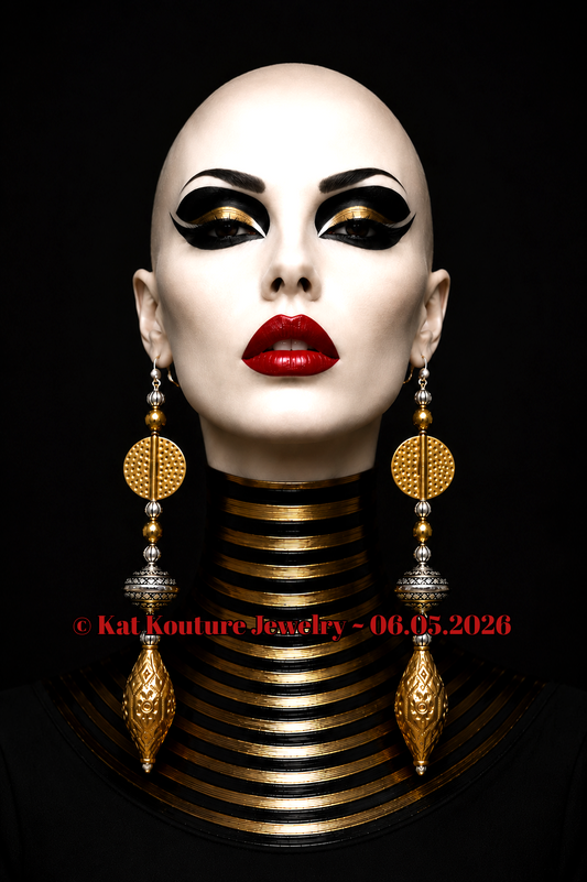 Exotic Gold & Silver Tone Tribal Shoulder Duster Pierced Earrings