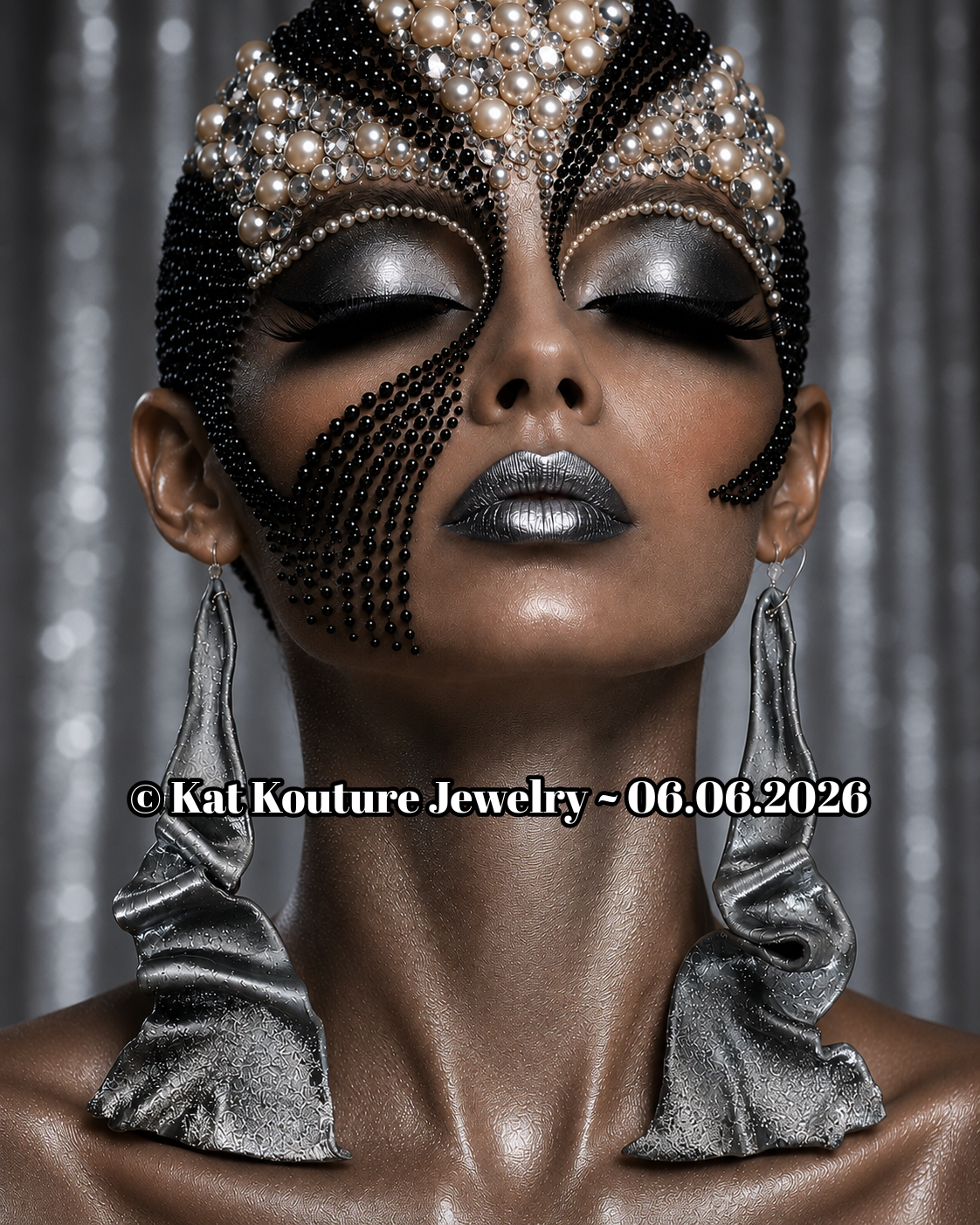 Sensuous Sculpted Architectural Shoulder Duster Earrings - Black Pearl