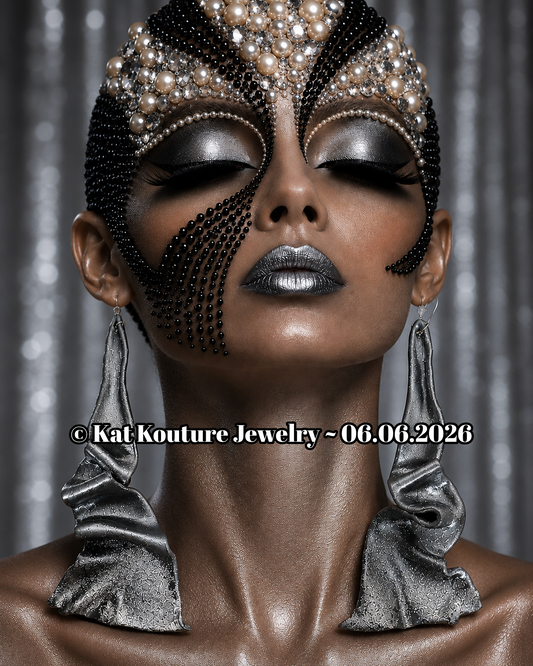 Sensuous Sculpted Architectural Shoulder Duster Earrings - Black Pearl