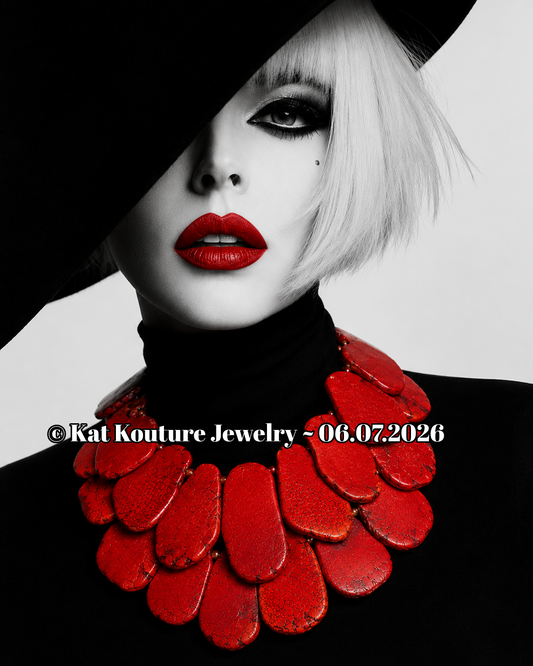 Red Orange Sea Sediment Oversized Slab Multi Strand Statement Necklace