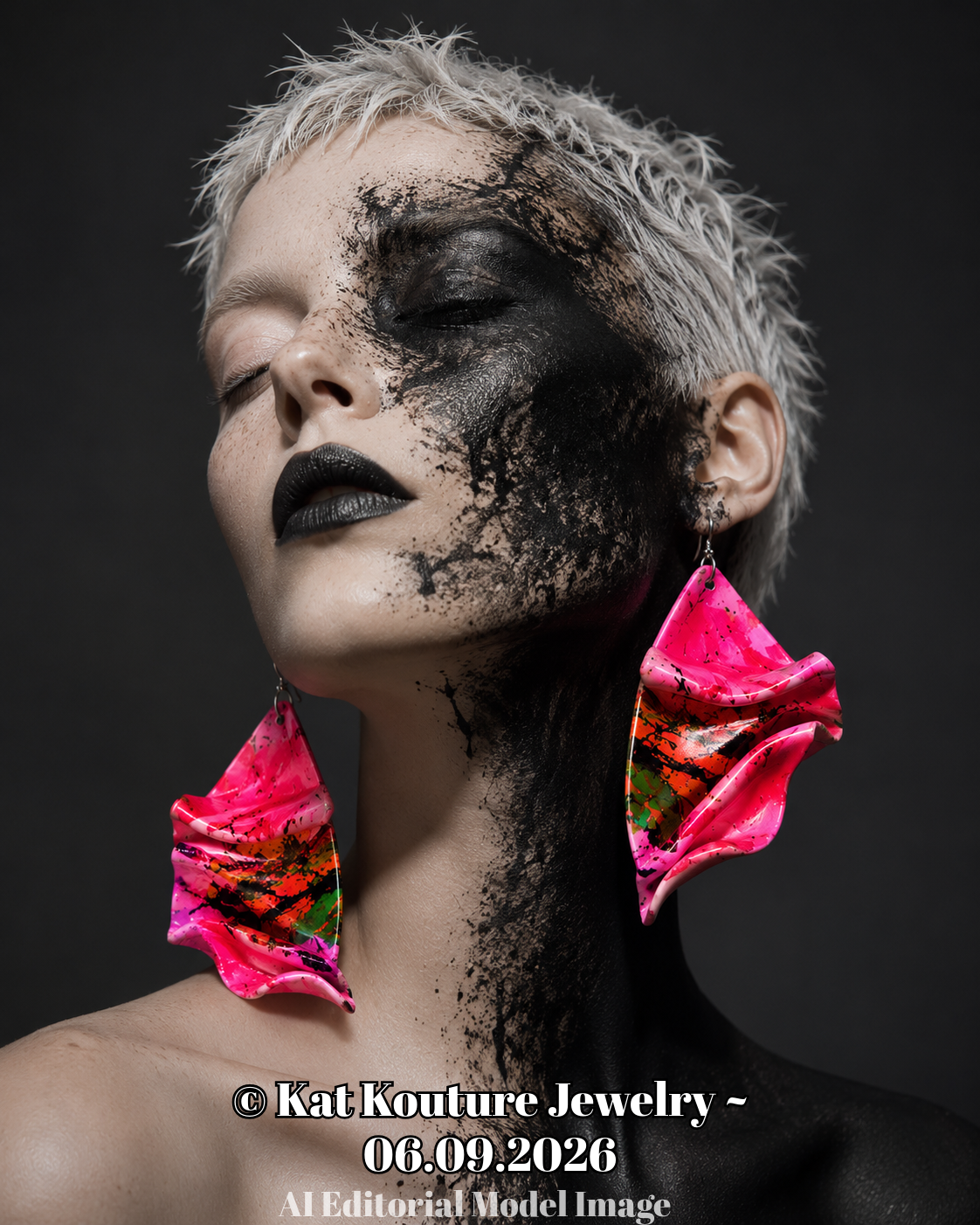 Hand Sculpted Fuchsia Folded Architectural Pierced Earrings - Sexy