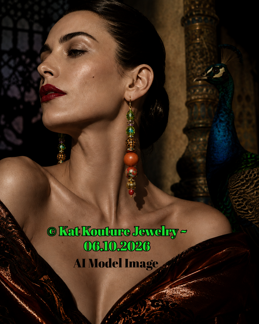 Mixed Media Beaded Pierced Shoulder Duster Statement Earrings