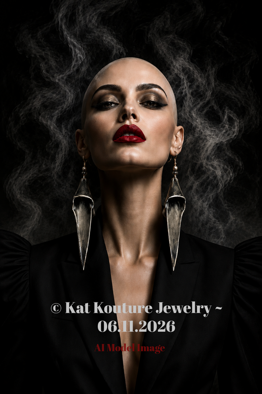 Sculpted Blade Gunmetal Shoulder Duster Pierced Earrings - Badass