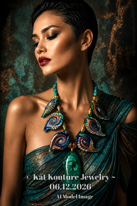 Polished Malachite Boulder Gemstone Pendant & Lampglass Leaf Necklace