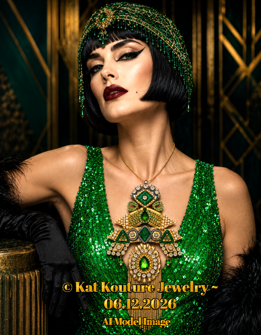 Art Deco Crystal Sculpted Chest Piece - Gatsby Vibe