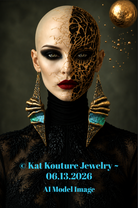 Faux Bronze Sculpted Shoulder Duster Earrings - OOAK Haute Couture