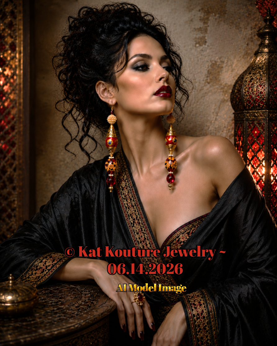 Exotic Red Beaded Shoulder Duster Statement Earrings - Haute Couture