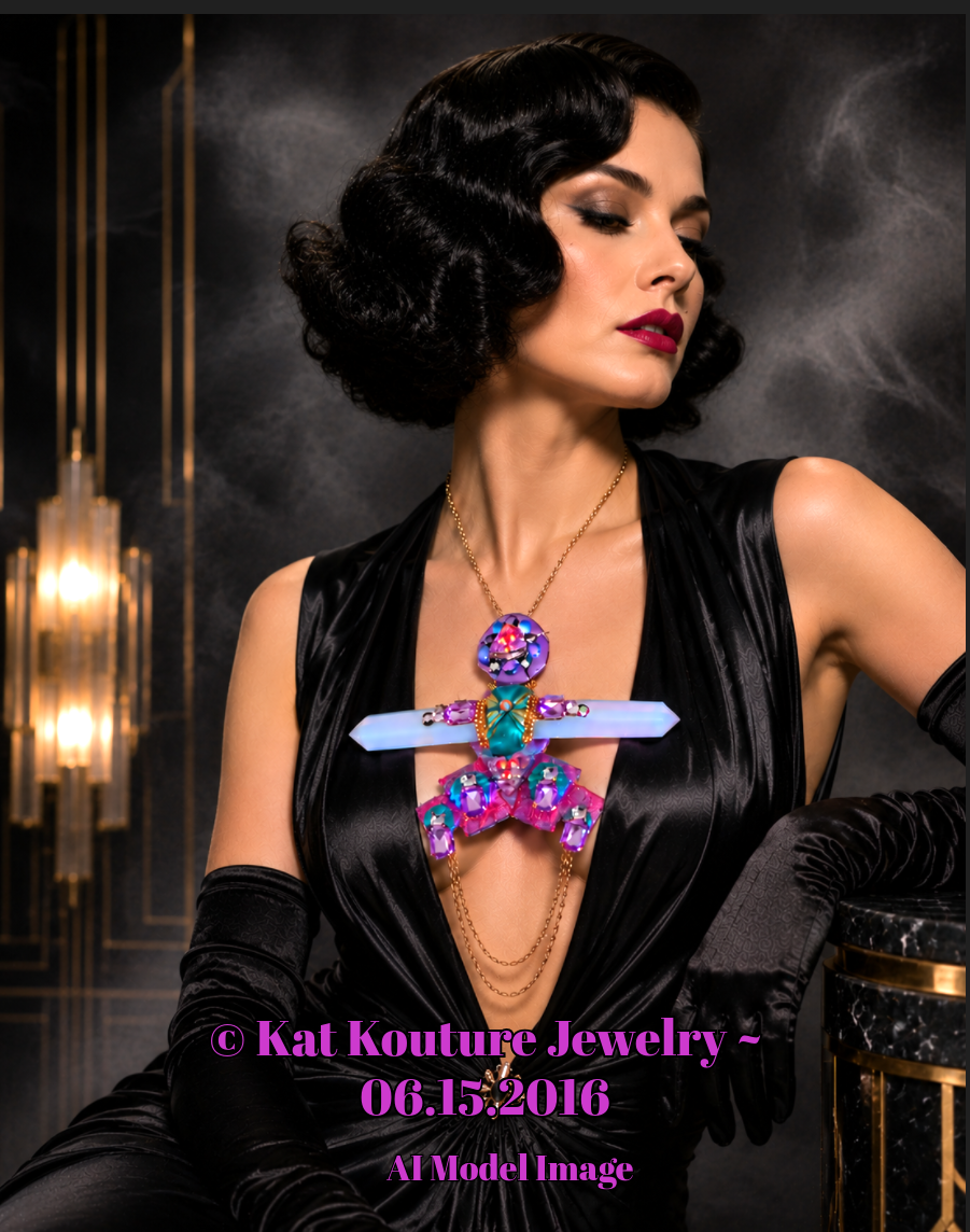 Sculpted Opalescent Quartz Art Deco Statement Pendant - Sexy Jewelry