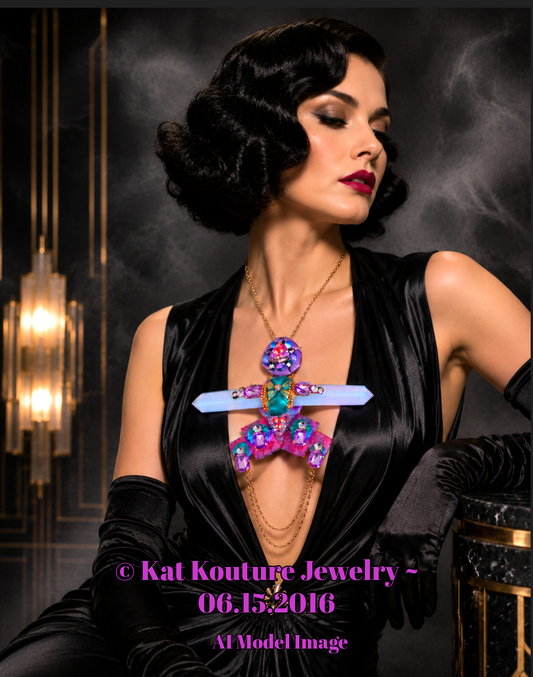 Sculpted Opalescent Quartz Art Deco Statement Pendant - Sexy Jewelry