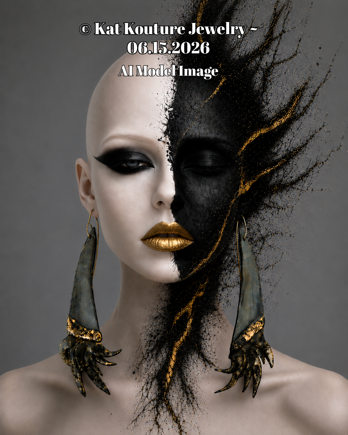 Black & Gold Flame Sculptural Avant Garde Shoulder Duster Earrings