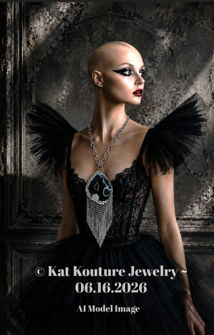 Black & White Agate Rhinestone Oversized Statement Pendant - Chainmail
