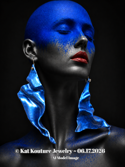 Metallic Blue Hand Sculpted Avant Garde Freeform Shoulder Dusters