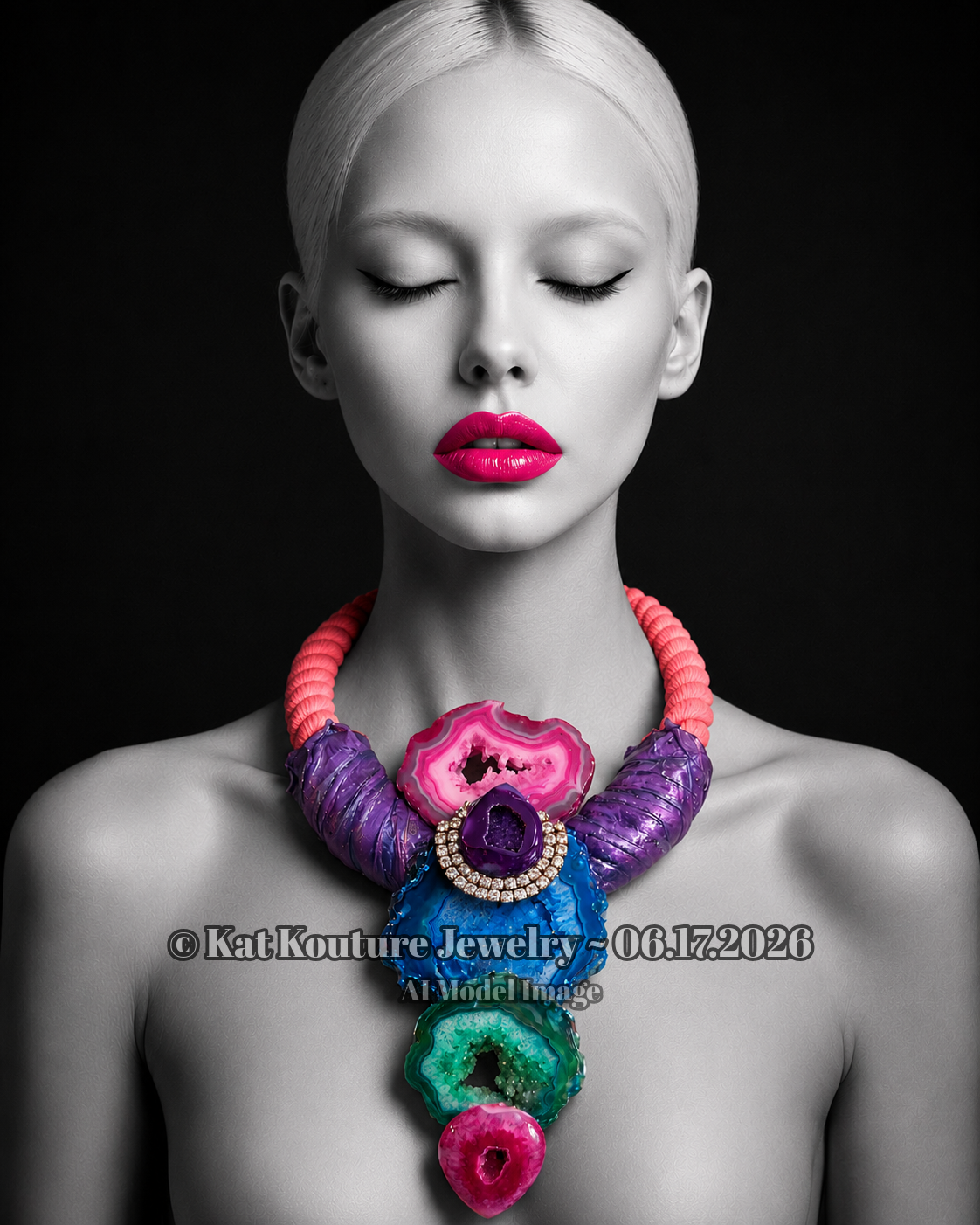 Jewel Tone Druzy Agate Sculpted Breastplate With Thick Rope