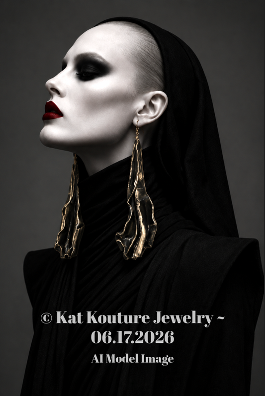 Hand Sculpted Deep Bronze Art Nouveau Shoulder Duster Pierced Earrings