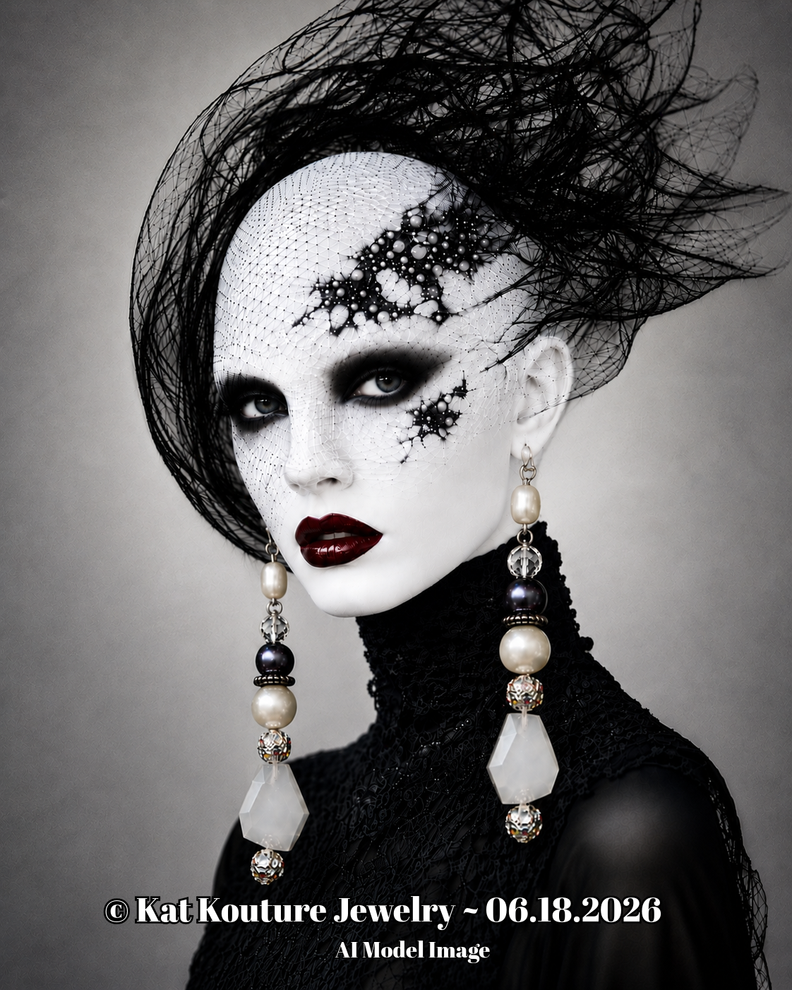 Freshwater Pearl & Faceted Glass Shoulder Duster Earrings - Black & White