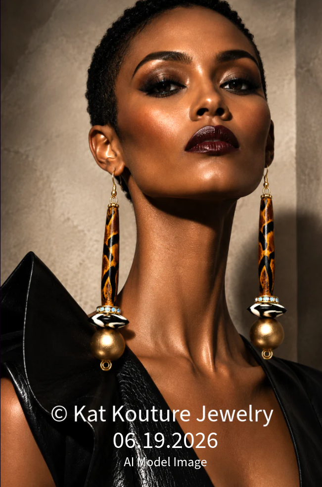 Earth Tone Haute Couture Long Tribal Wood Tube Pierced Earrings - Rich Posh