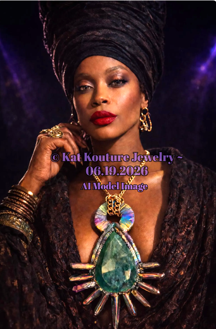 Massive Faceted Emerald & Crystal Teardrop Sculpted Gemstone Pendant