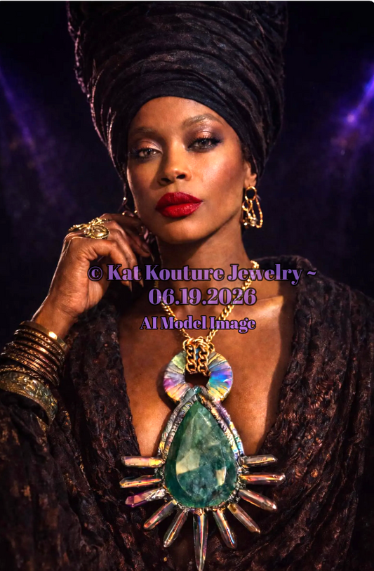Massive Faceted Emerald & Crystal Teardrop Sculpted Gemstone Pendant