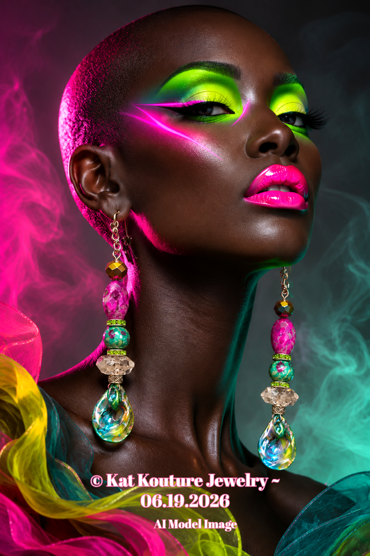 Green Pink & White Mixed Media Pierced Earrings - Ruby Zoisite