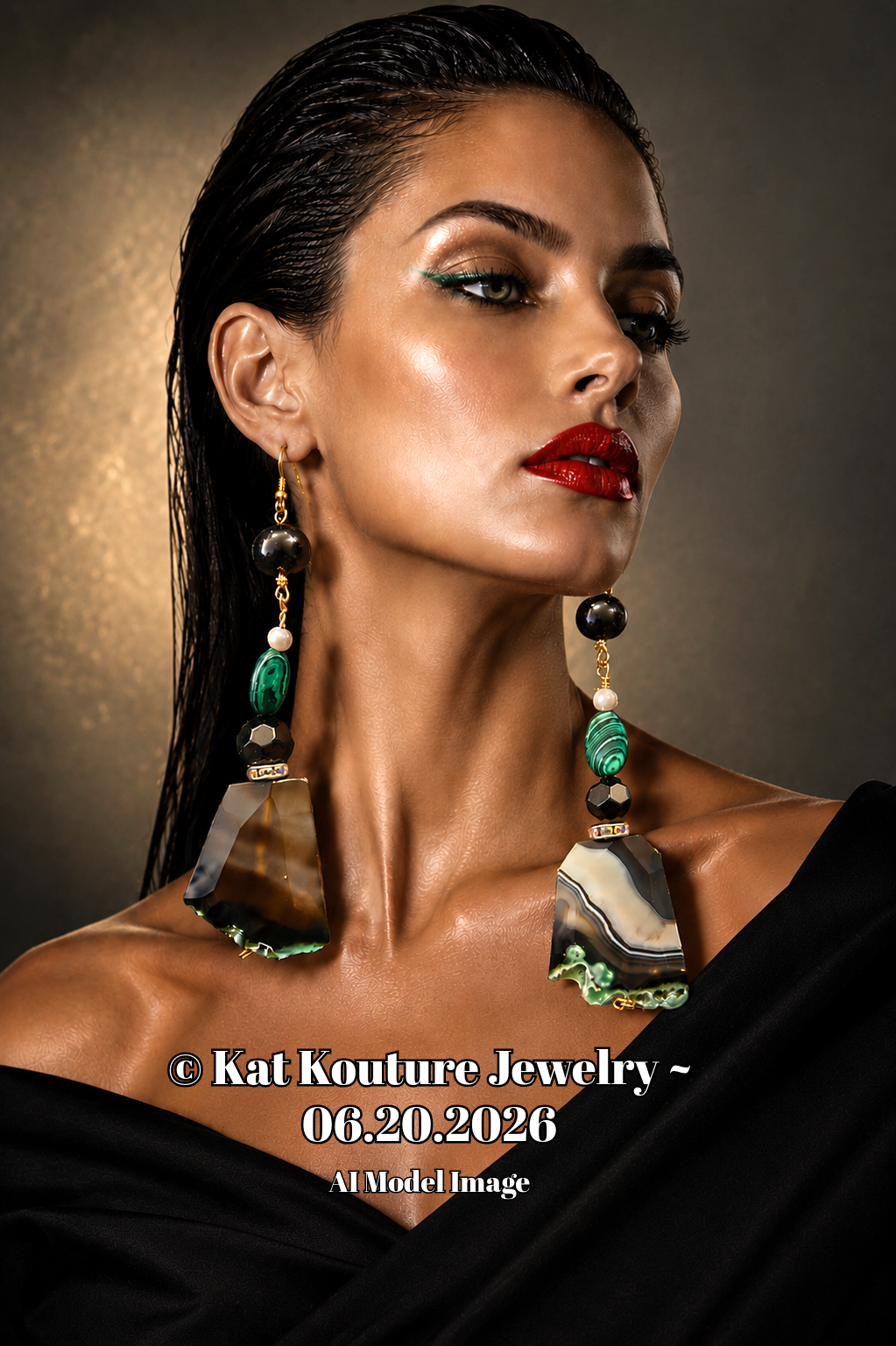 Black Green & White Faceted Agate and Malachite Shoulder Dusters