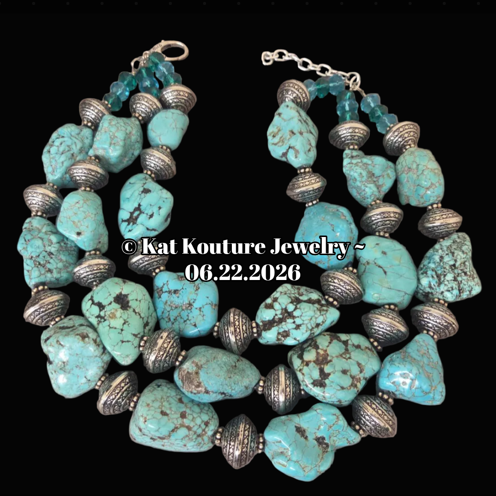 XL Magnesite Boulder & Metal Bicone Multi Strand Statement Necklace