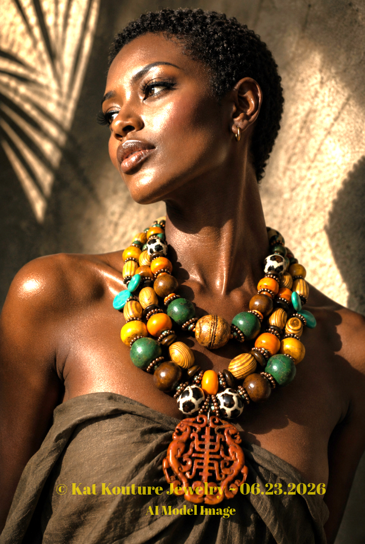 Bold Mixed Media Beaded Ethnic Statement  Necklace - African Asian
