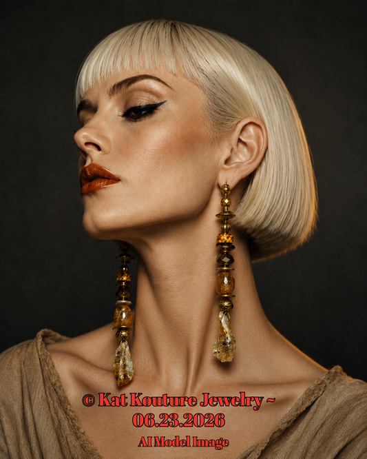 Rough Citrine, Agate, Glass & Crystal Pierced Statement Earrings