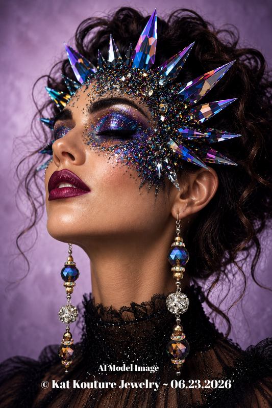 Purple Crystal & Rhinestone Shoulder Duster Earrings - Fancy Bling